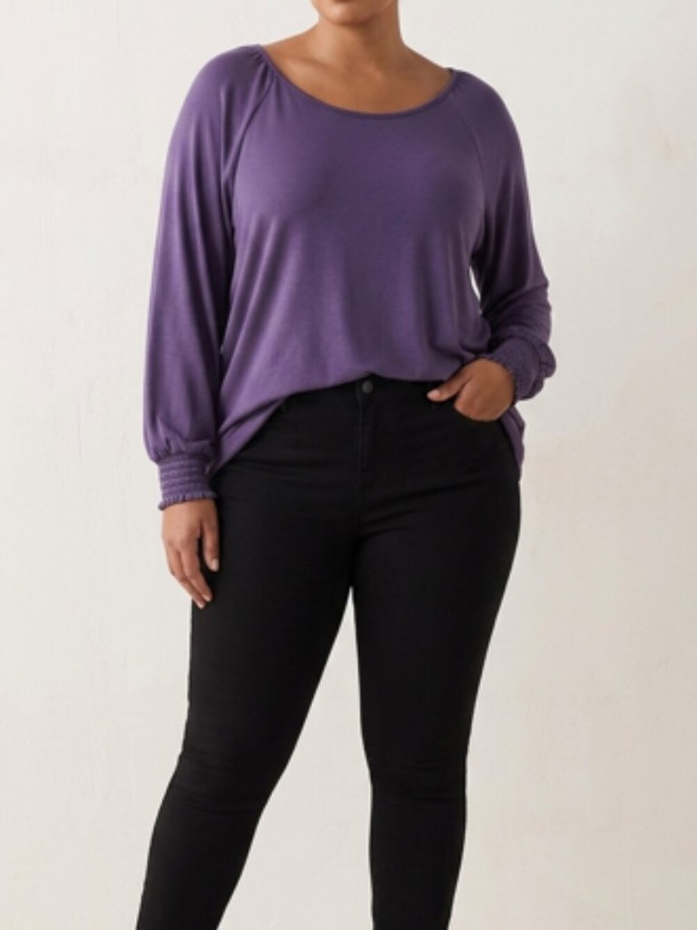 NWT Lane Bryant Purple Scoop Neck Long Sleeve Tunic Top Sz 14/16 Casual MSRP $60